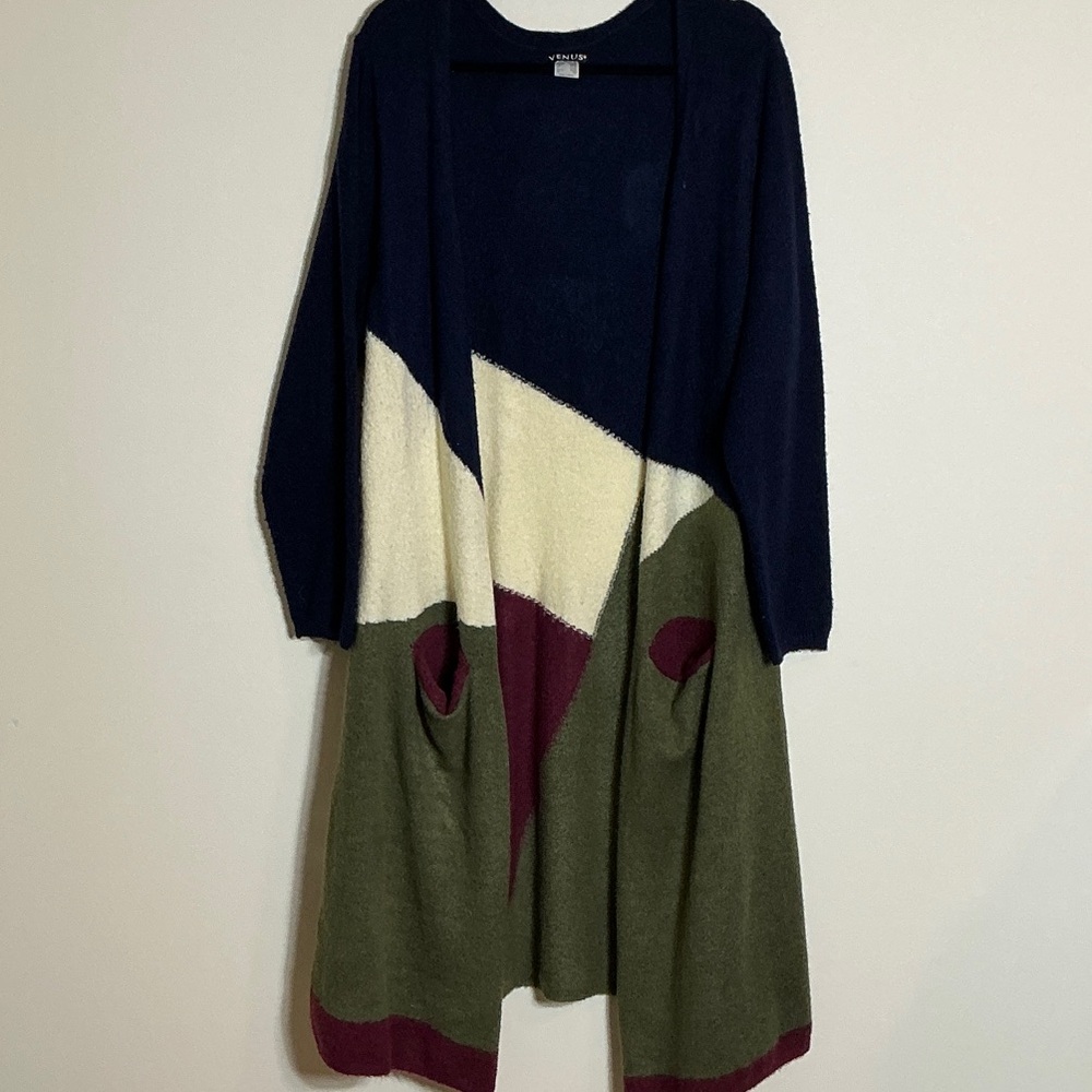 VENUS Tri-Tone Open Front Cardigan